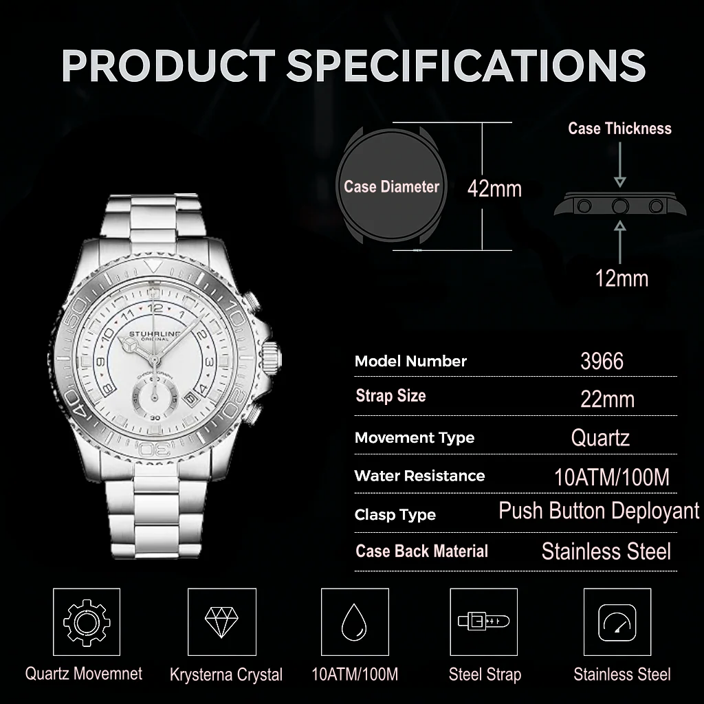 Stührling Brigadier Quartz 3966 Chronograph 42mm Diver - Image 25