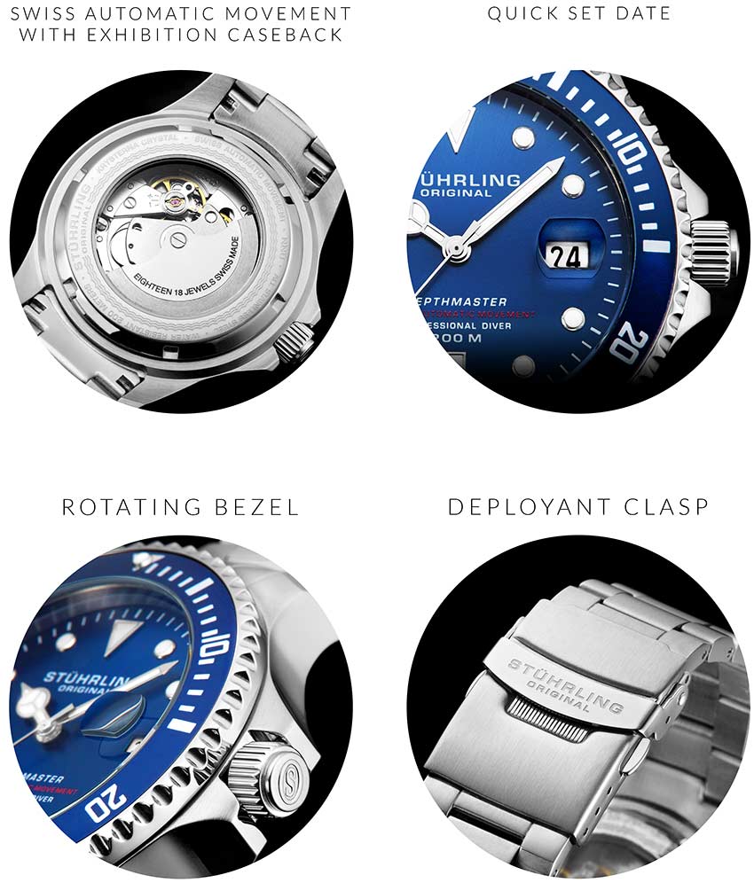 Stührling Deep Blue Divers Trio with Signature Pen and Stud Earring - Image 12